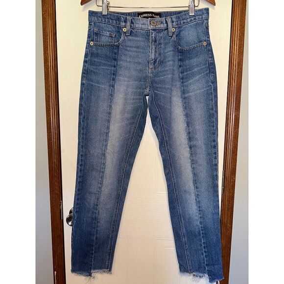 Express Four Seam Two Tone Mom Jeans  Size 4 - Picture 1 of 11
